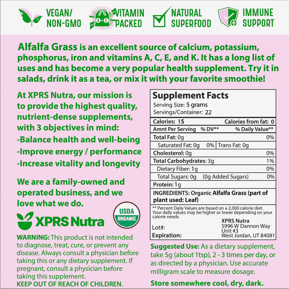 Vegan-friendly organic alfalfa powder for healthy leaves