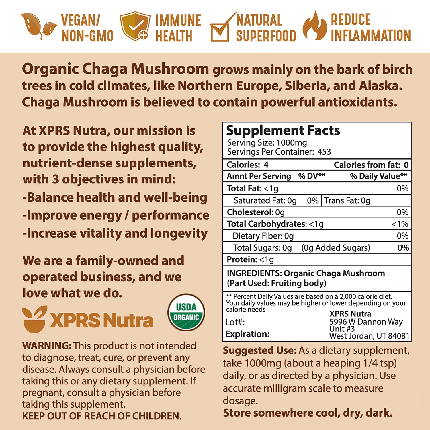 Whole Chaga mushrooms sourced from Siberia