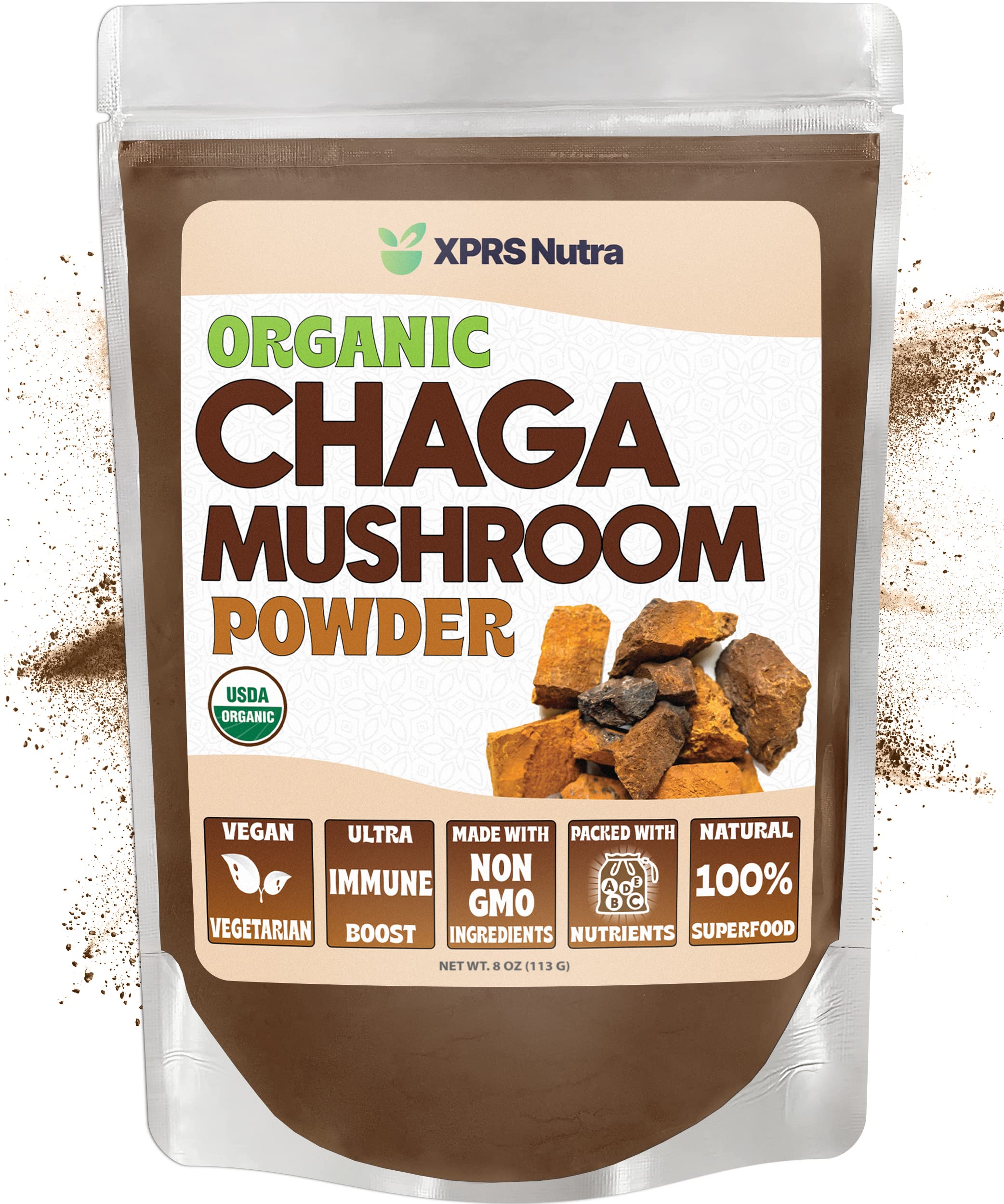 XPRS Nutra Organic Chaga Mushroom Powder 8 oz front label