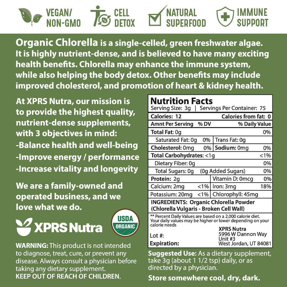 XPRS Nutra Organic Chlorella Powder 8 oz packaging