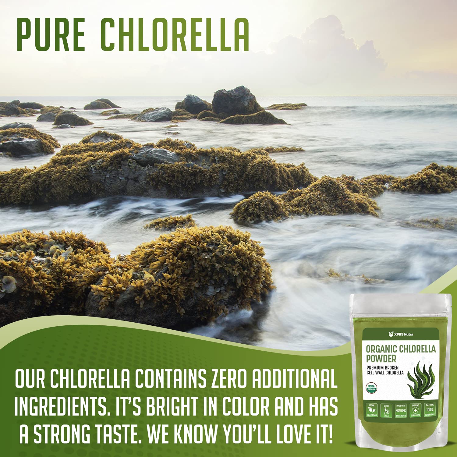 Illustration of complete protein: chlorella providing all nine essential amino acids