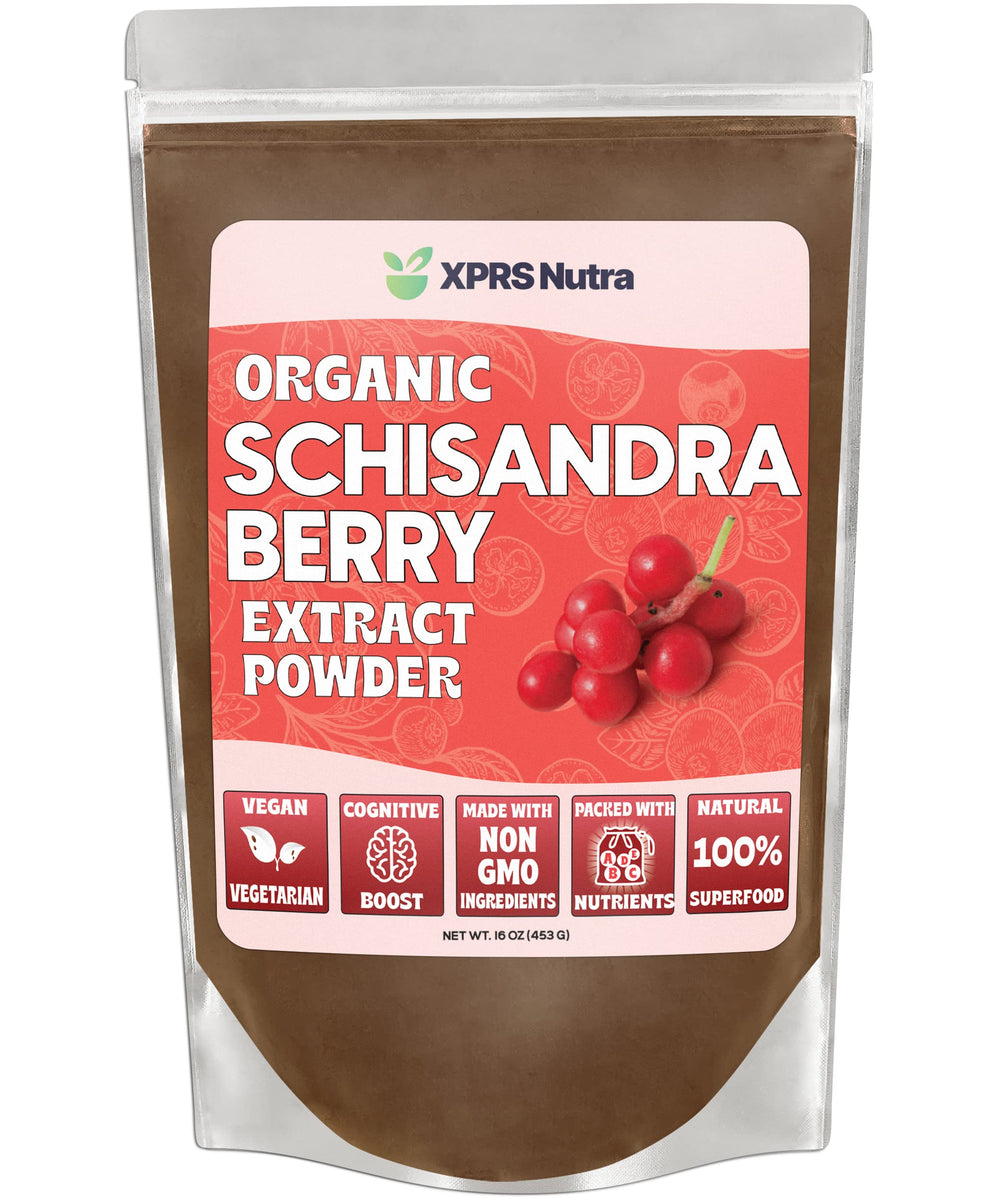 Organic Schisandra berry powder in a 16 oz bag