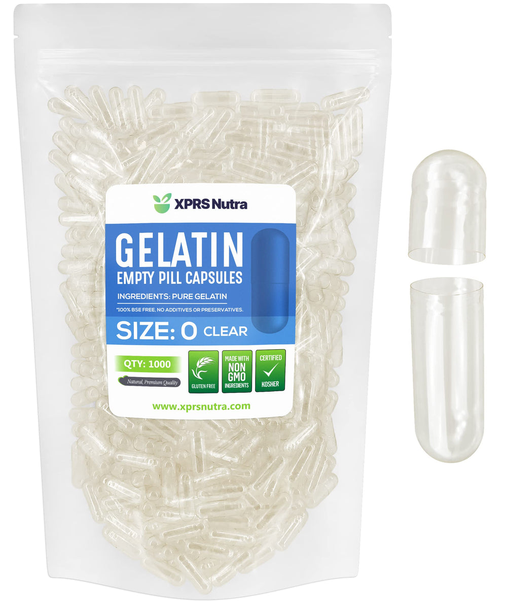 XPRS Nutra Size 0 Clear Gelatin Capsules 1000 Count