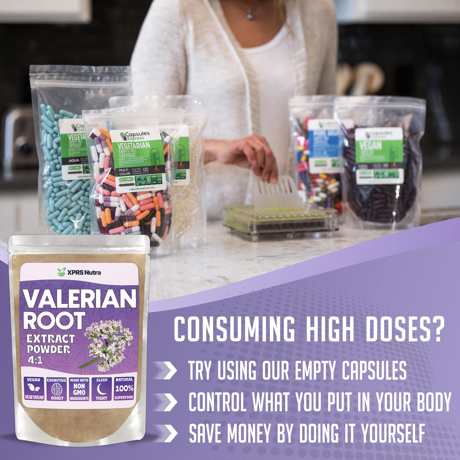 Cognitive support concept with valerian root powder