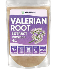 XPRS Nutra valerian root extract powder 4:1 in a bottle (4 oz) close-up