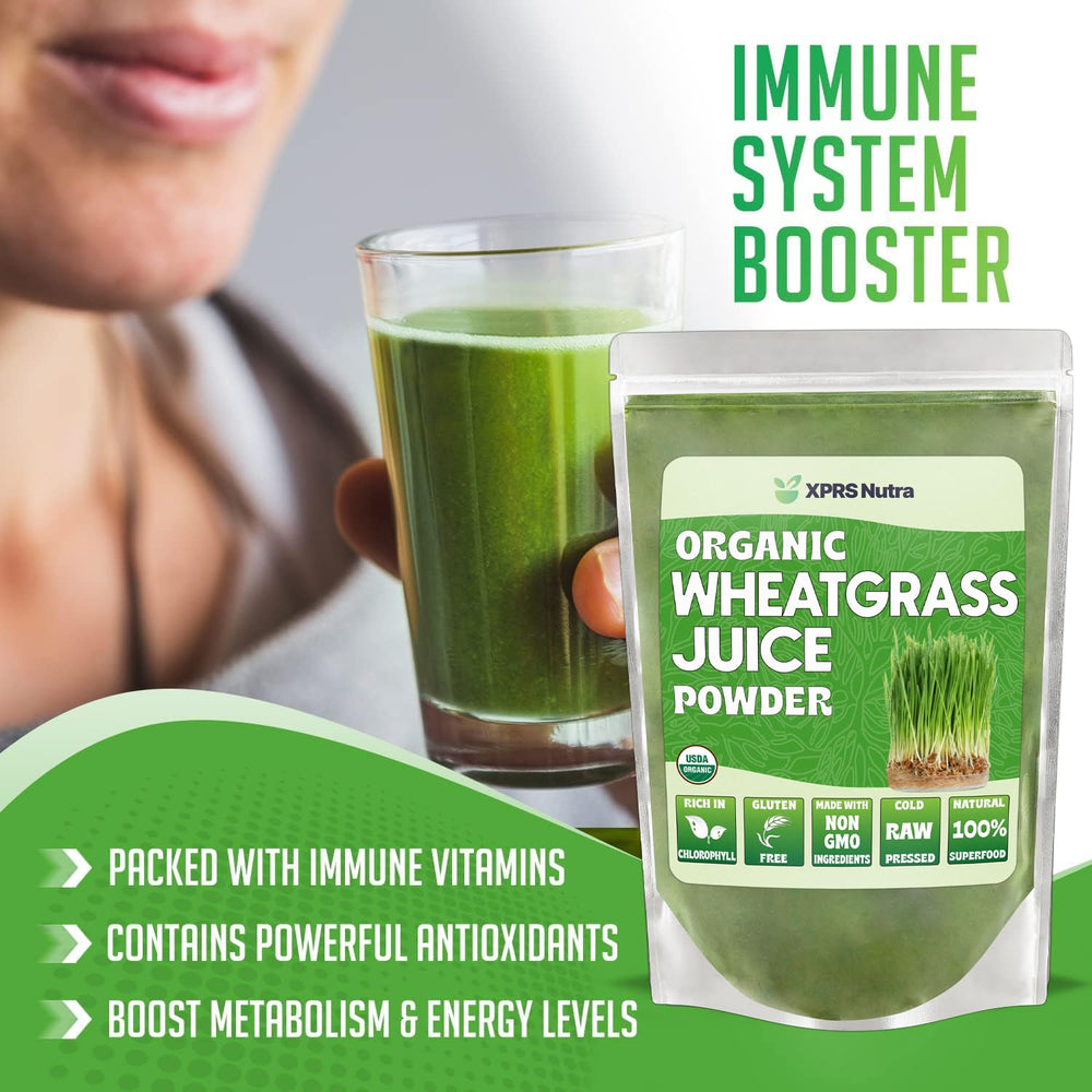 XPRS Nutra Wheatgrass Juice Powder packaging label