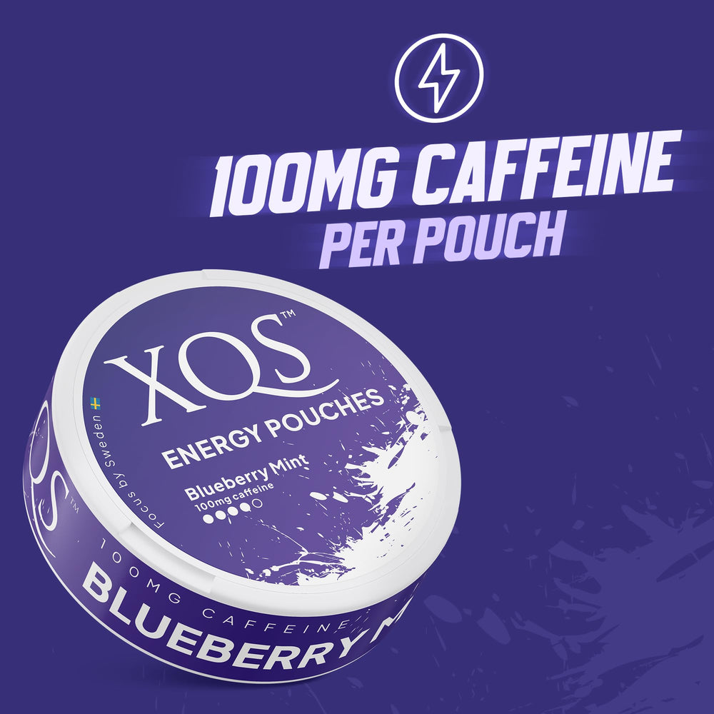 XQS tin detail shows 20-pouch supply for lasting energy.