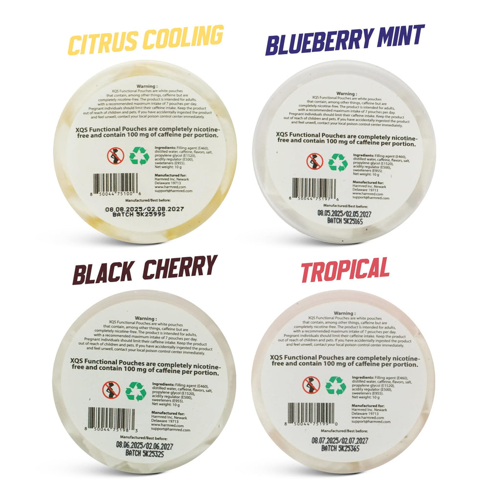 Tobacco-free, nicotine-free, sugar-free energy pouches