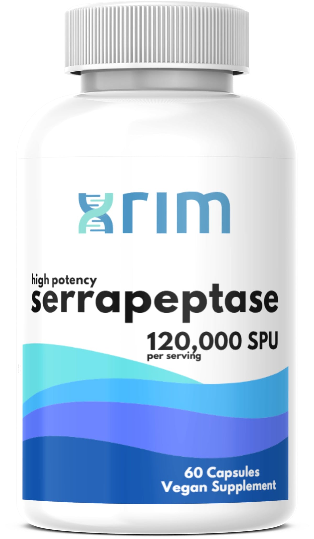 Front view of XRIM Serrapeptase 120,000 SPU bottle