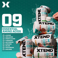 XTEND EAA + BCAA powder label highlighting 10g EAAs per 2 servings