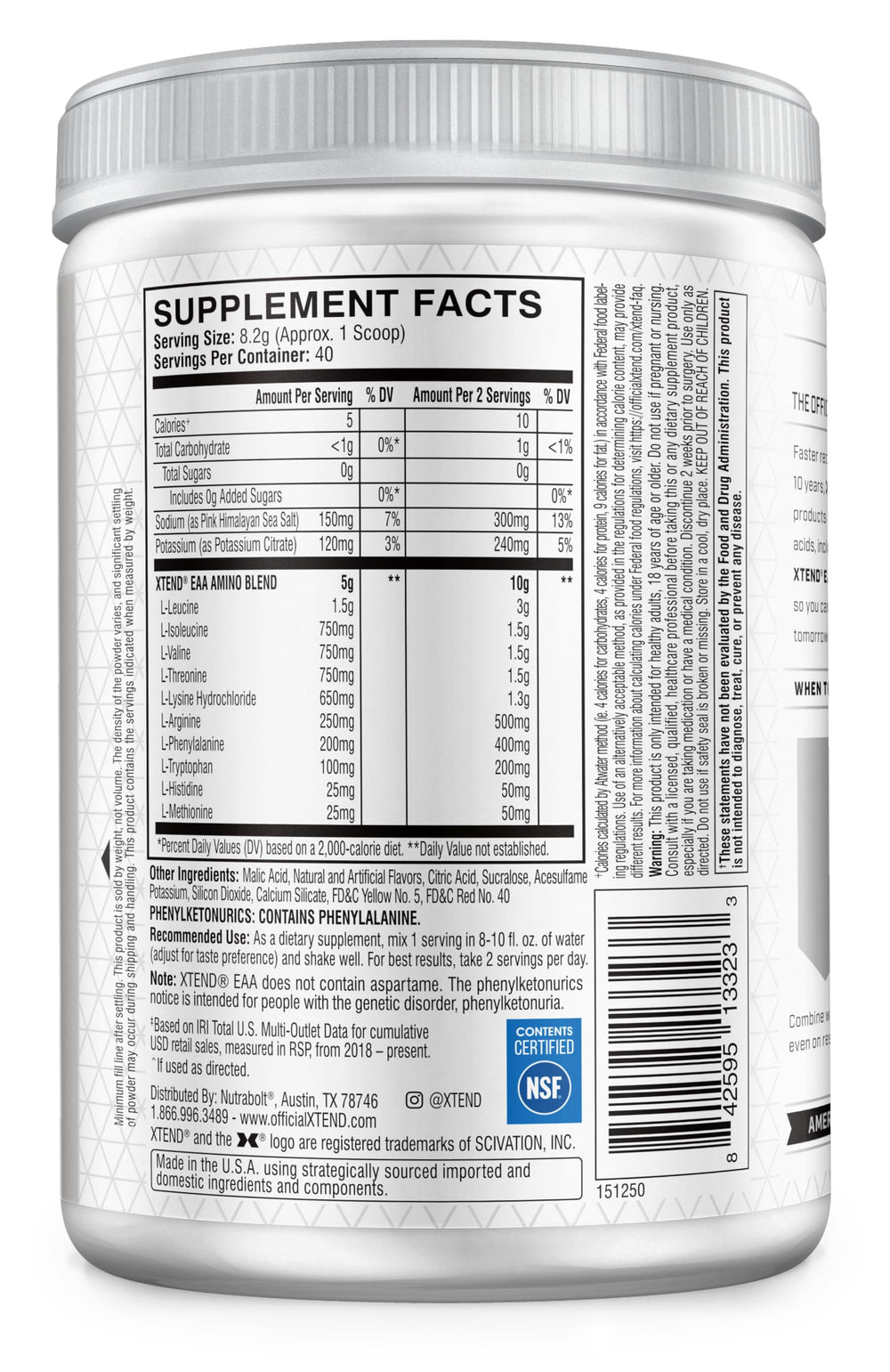 Mango flavor XTEND EAA + BCAA powder with serving scoop