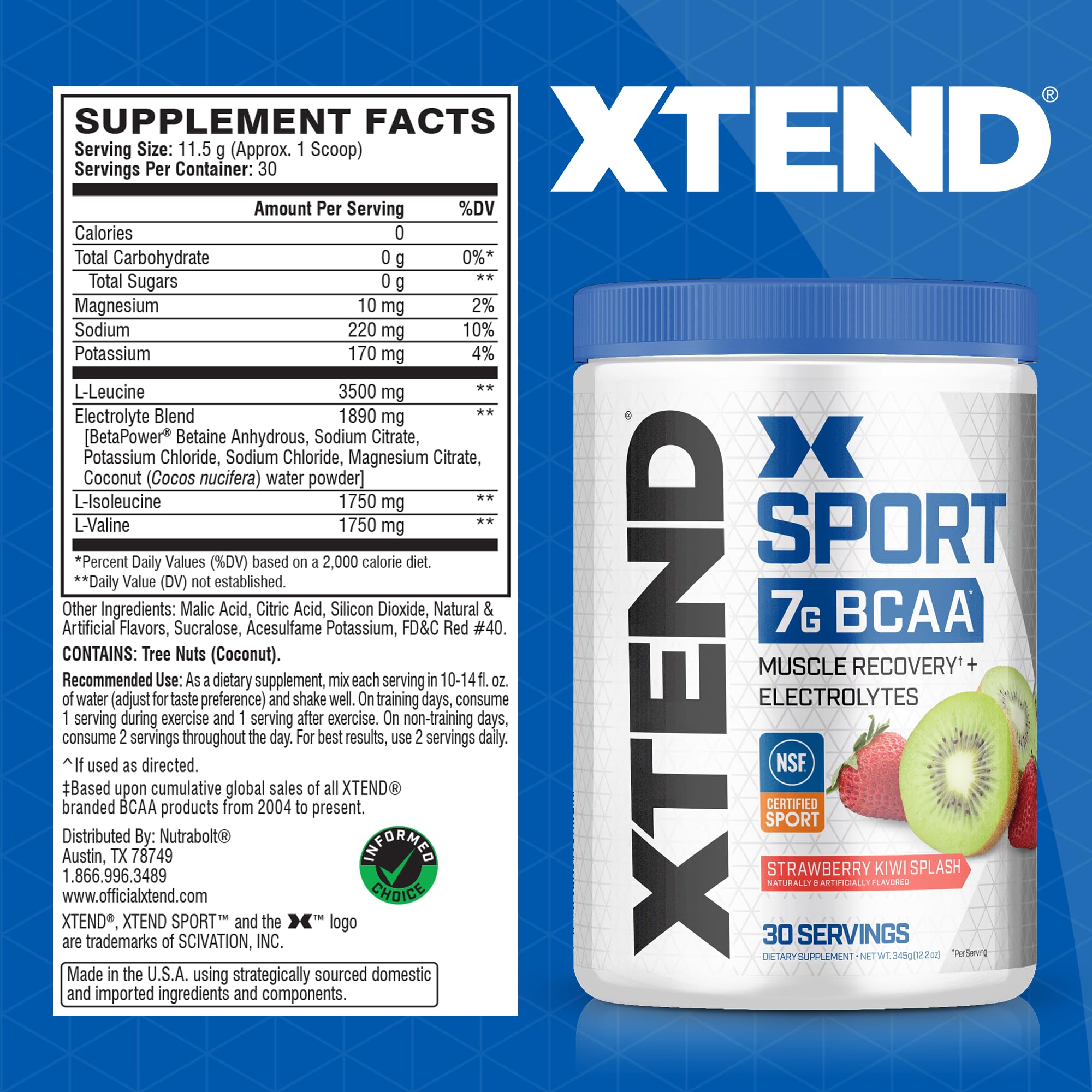 XTEND Sport BCAA Powder Strawberry Kiwi Splash back label