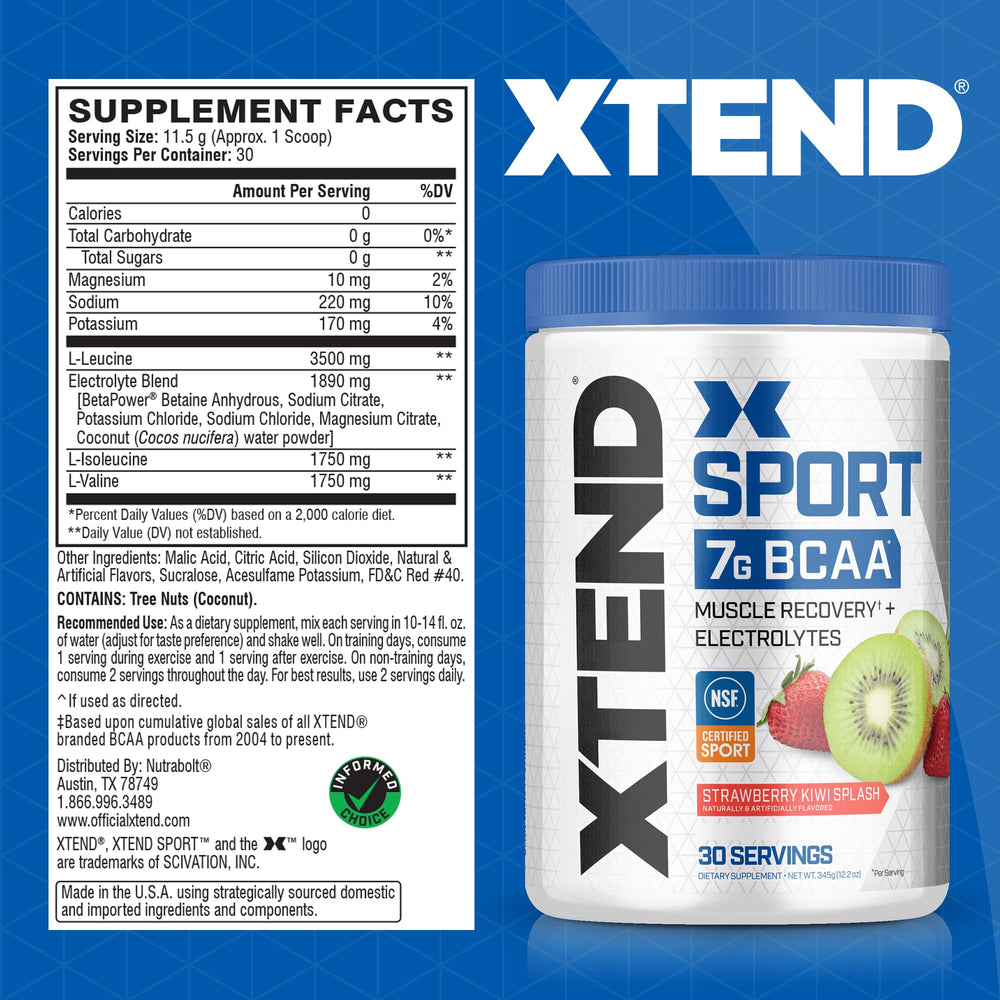 XTEND Sport BCAA Powder Strawberry Kiwi Splash back label