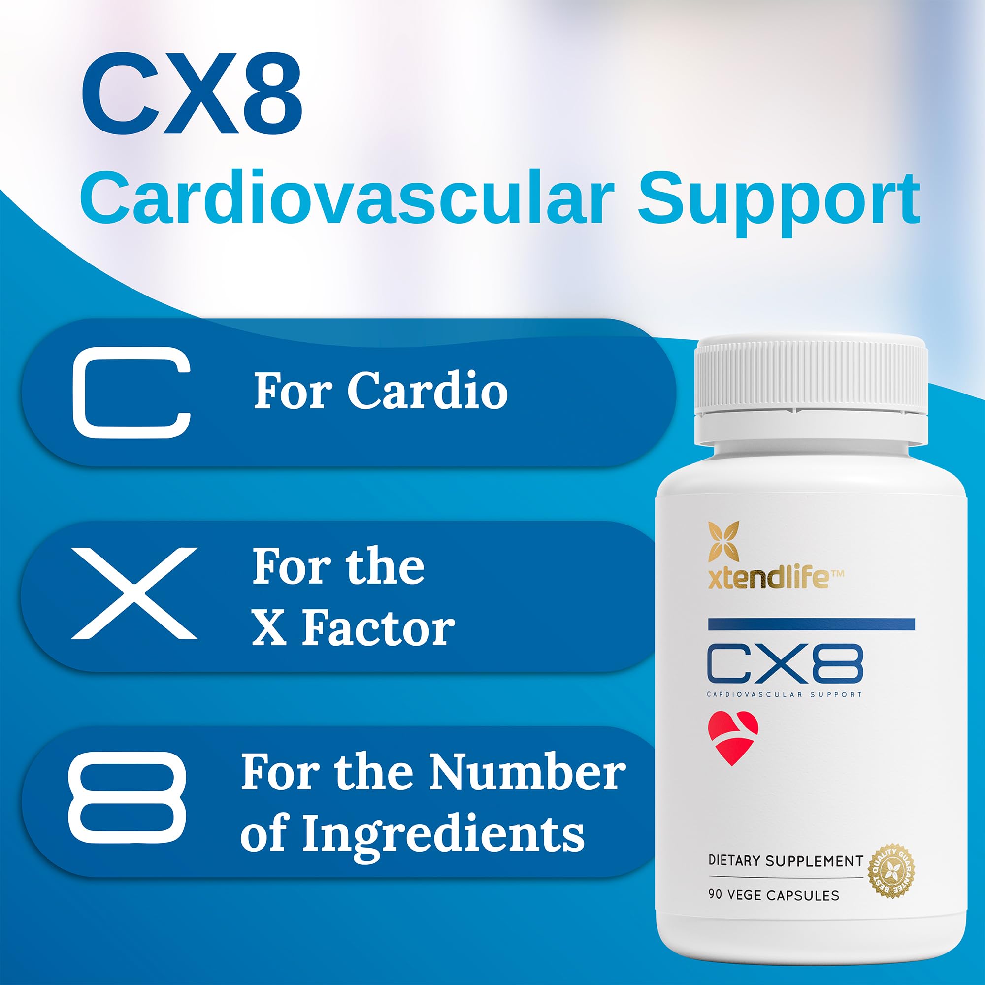 Close-up of CX8 ingredients list and capsule