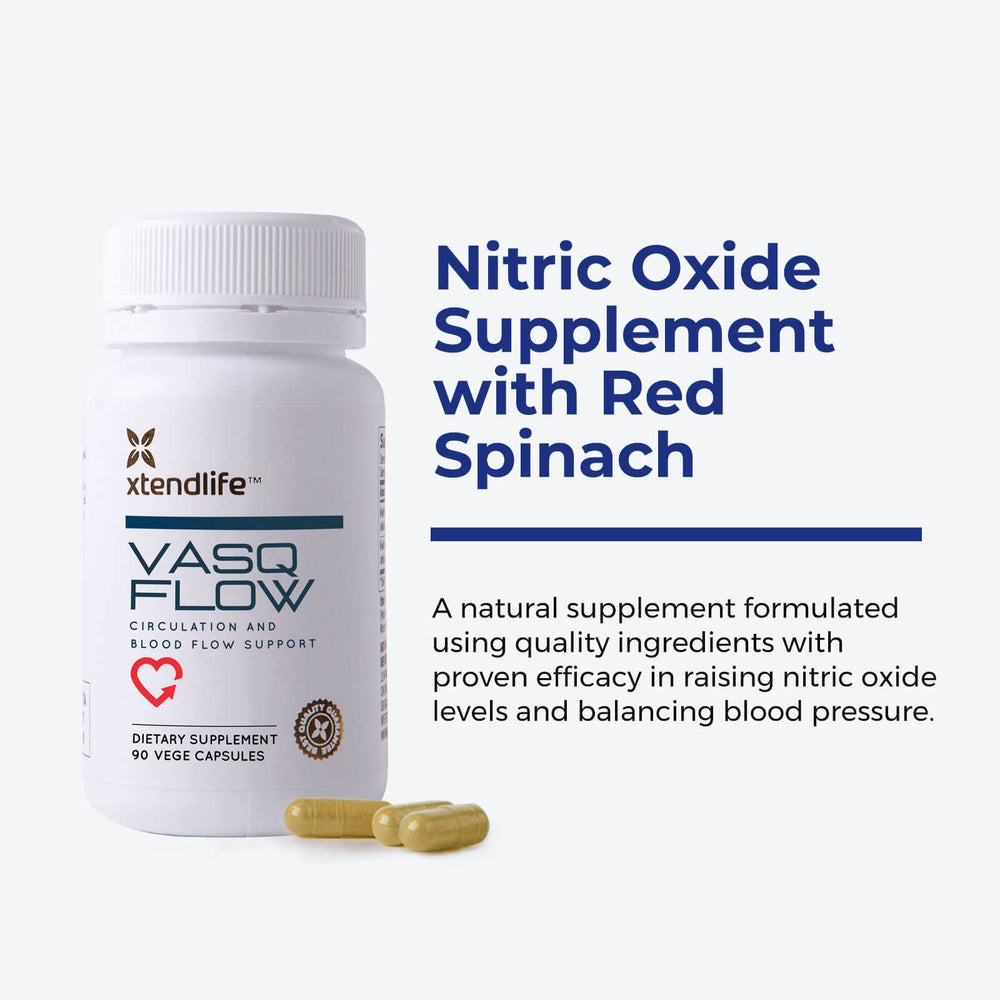 Xtendlife VasQFlow black garlic extract capsules emphasize antioxidants and blood flow benefits.