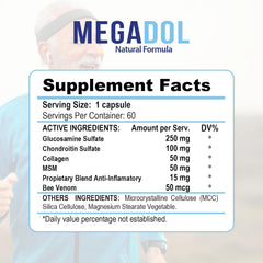 Megadol 100% Natural bottle with Glucosamine, Chondroitin, Collagen and MSM