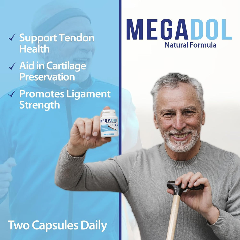 Close-up of Megadol capsules and bottle