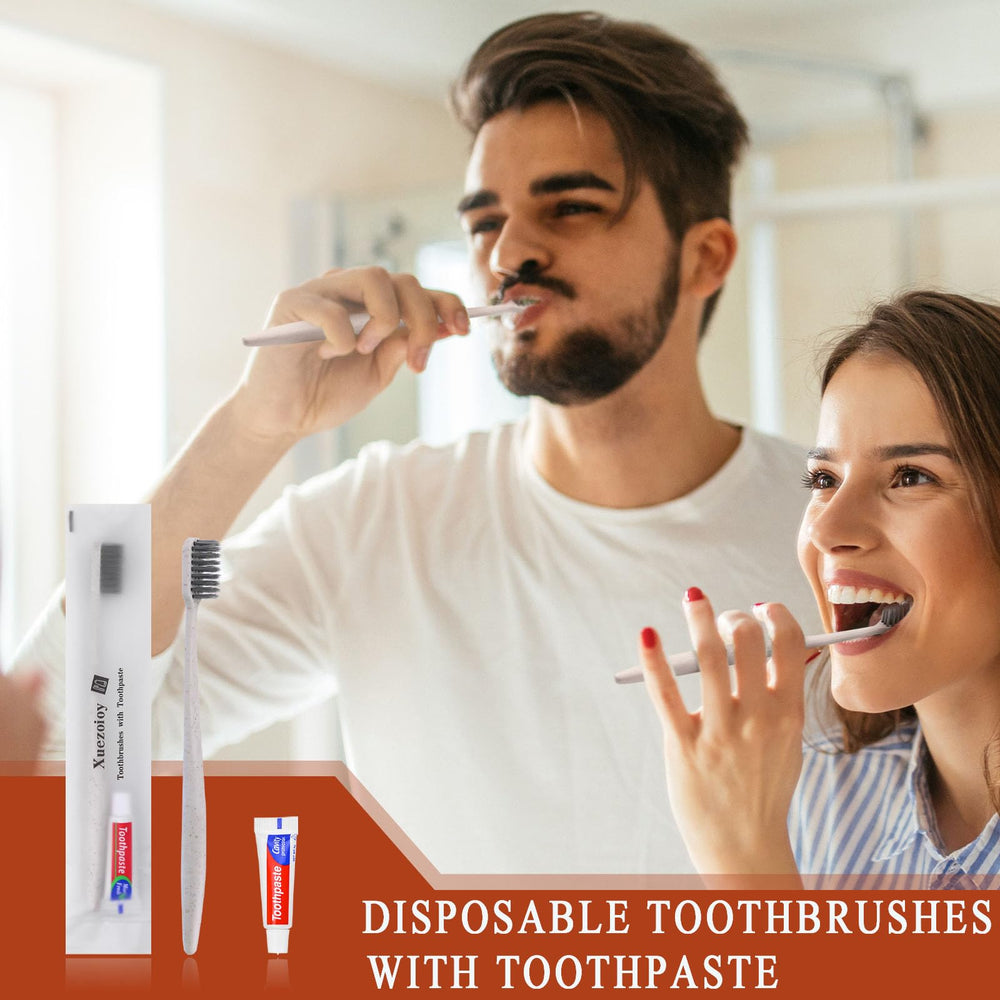 Apricot-colored disposable toothbrushes with toothpaste in bulk packaging — image 5