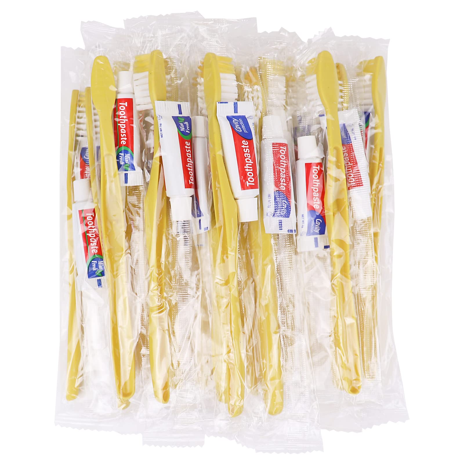 Xuezoioy disposable toothbrushes 100 pack yellow hollow and wrapped