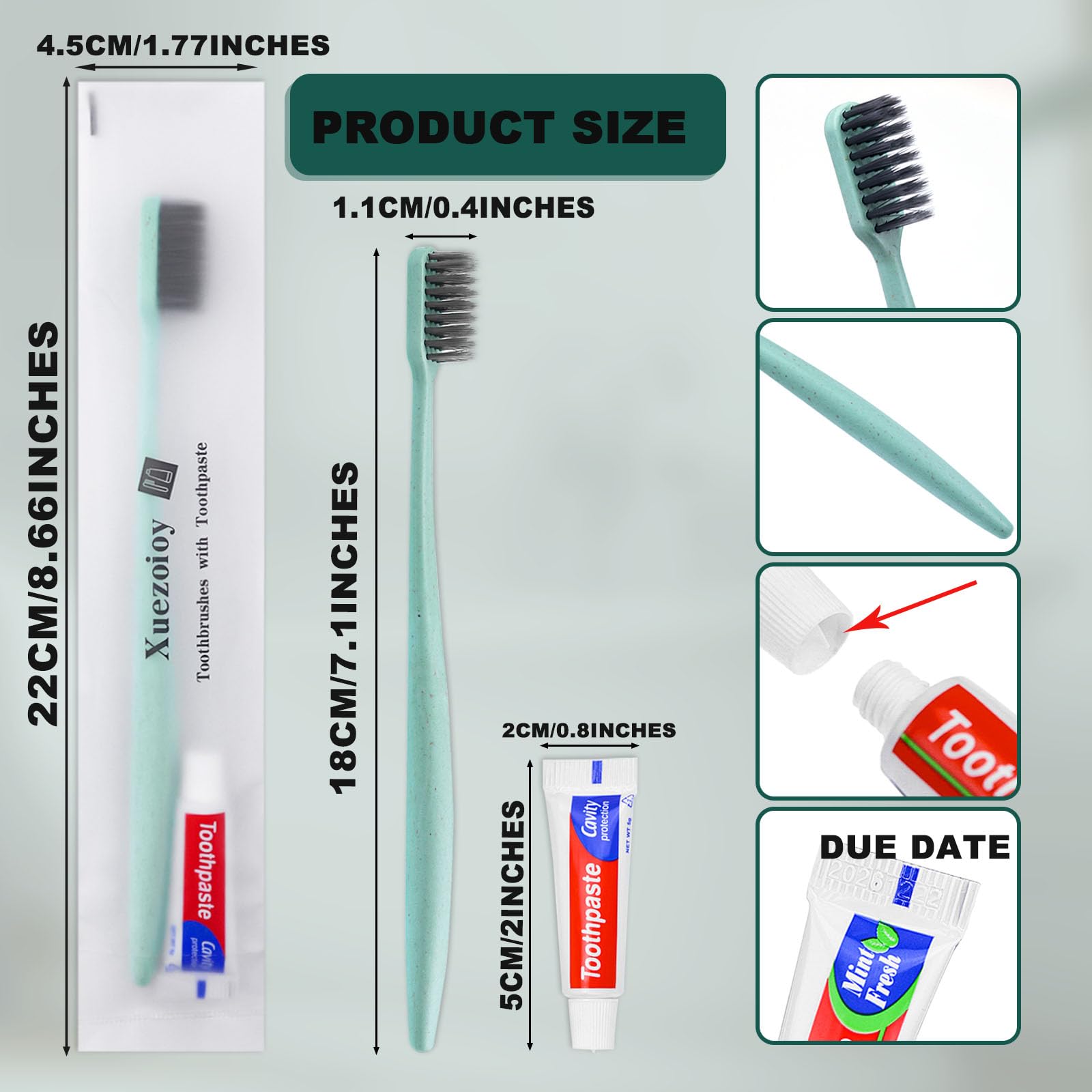Individually wrapped travel toothbrush and toothpaste set for hotel guests