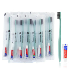 Xuezoioy disposable toothbrush with toothpaste in green packaging, 60-pack