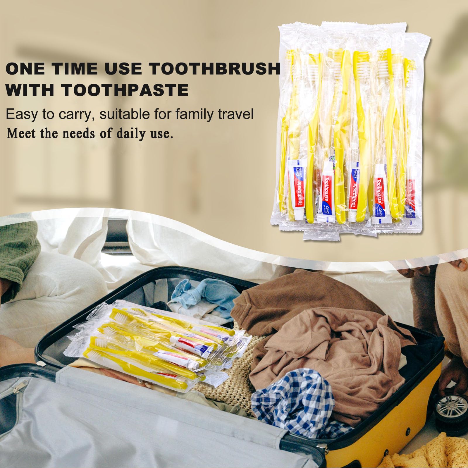 Yellow hollow disposable toothbrush design for easy distribution