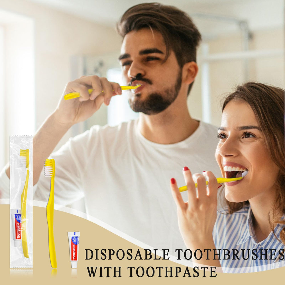 Bulk disposable travel toothbrushes with toothpaste – 300-pack, yellow