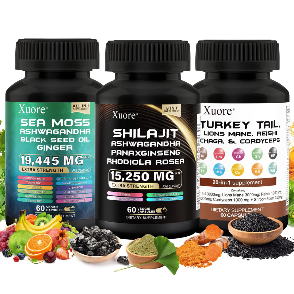 Xuore Shilajit All-in-One bottle with sea moss and ingredients