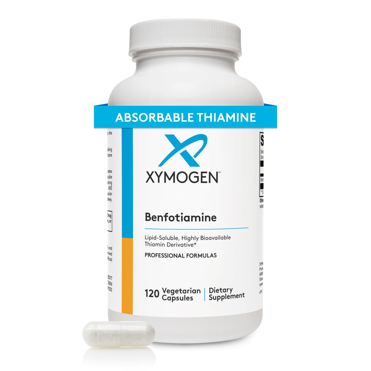 Front label of XYMOGEN Benfotiamine 300mg bottle