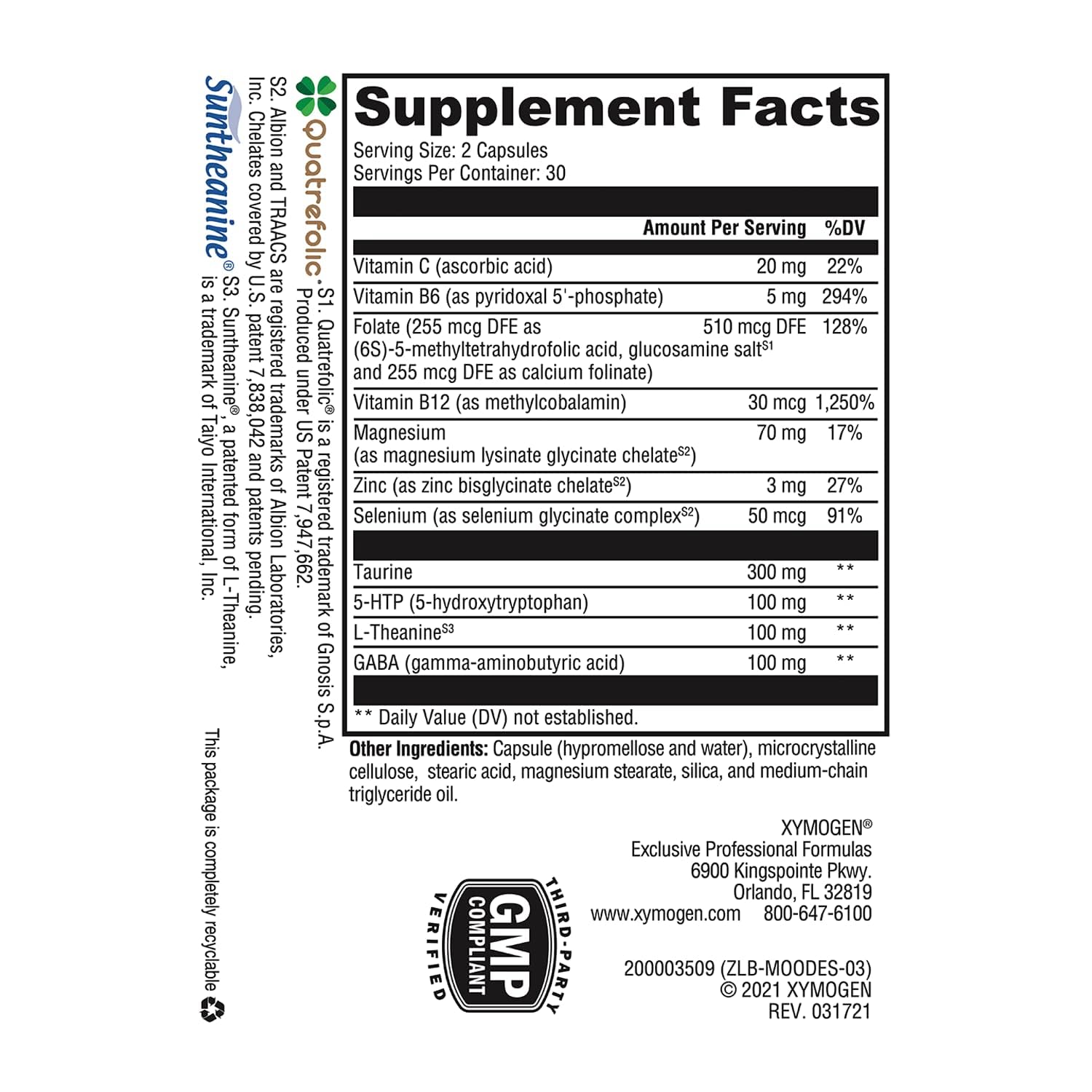 XYMOGEN Mood Food ES bottle – label close-up