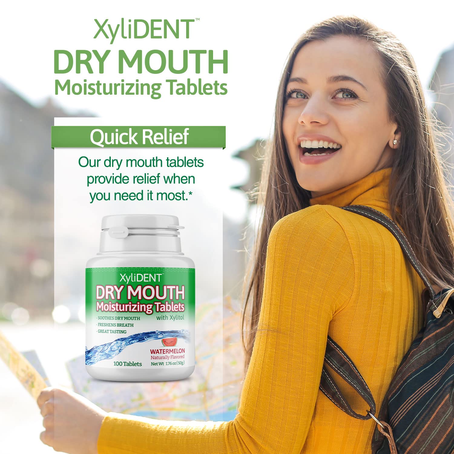 Close-up of XyliDENT dry mouth tablets