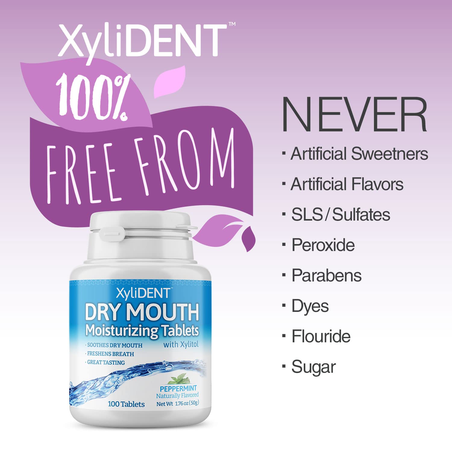 Close-up of XyliDENT dry mouth tablets in use