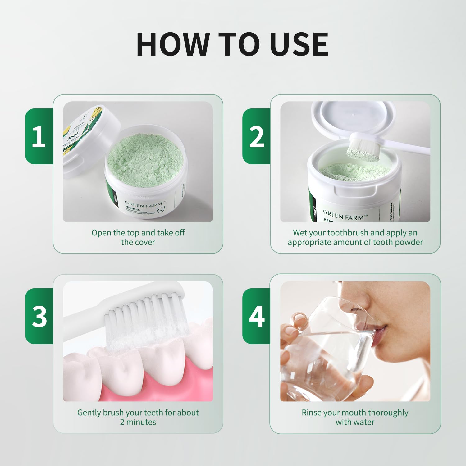 Mint-fresh breath after brushing with Xylitol Tooth Powder