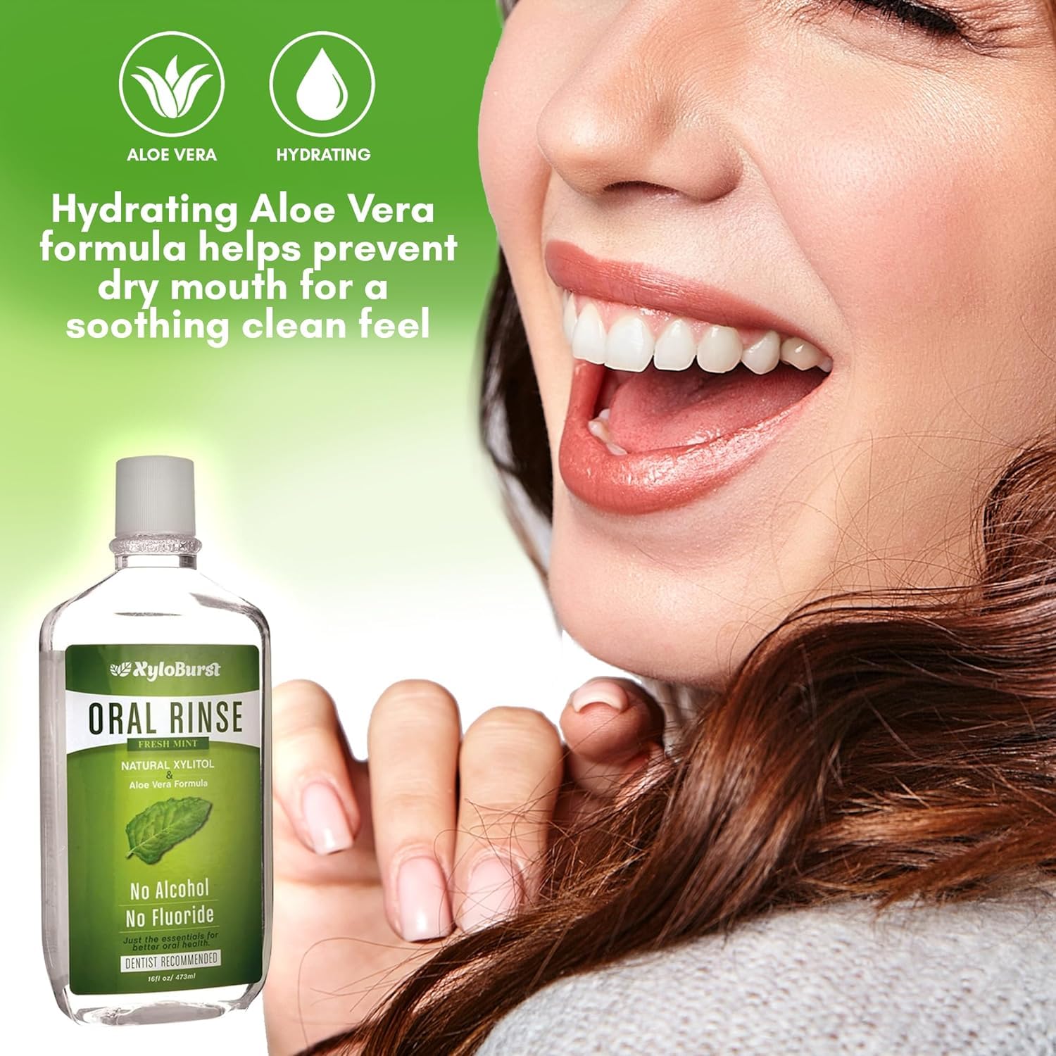 Xyloburst mouthwash for dry mouth with aloe vera