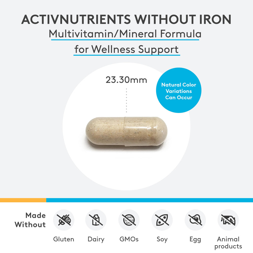 Bottle of XYMOGEN ActivNutrients Without Iron 120 capsules