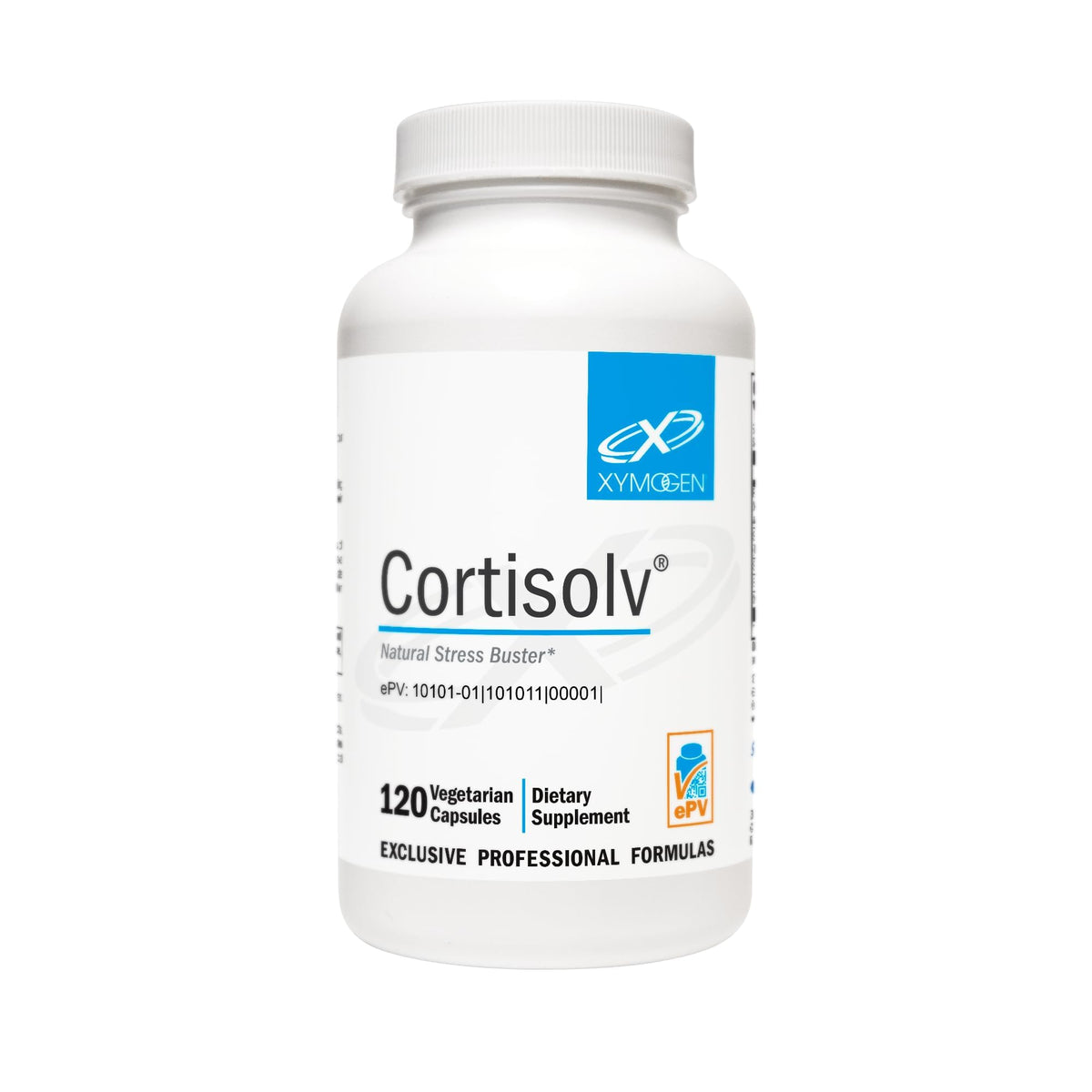 XYMOGEN Cortisolv Cortisol Supplement bottle and capsules