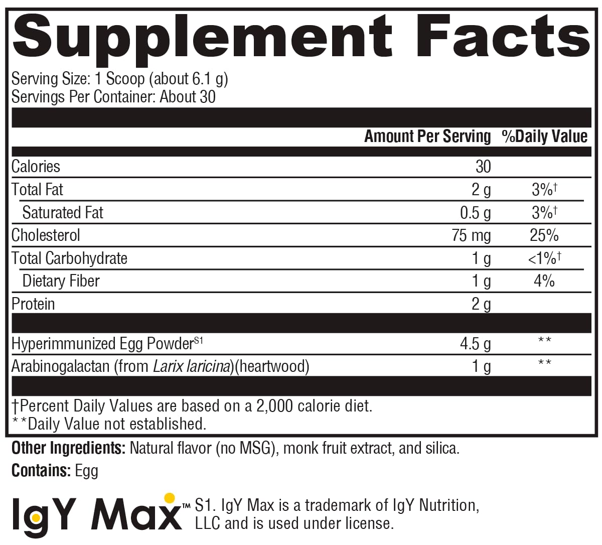 Dairy-free immunoglobulins and arabinogalactan on packaging