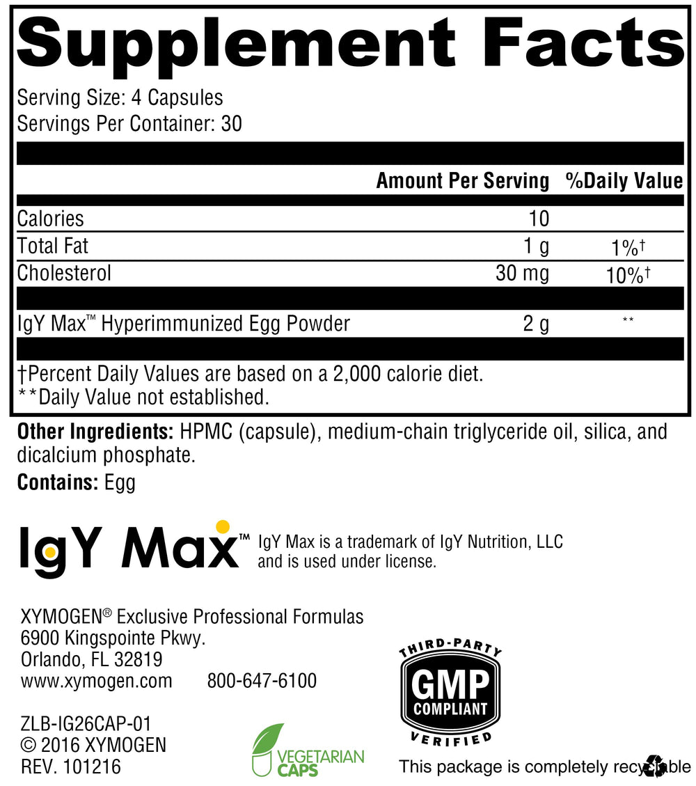 XYMOGEN IG 26 ingredients panel on the product label