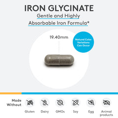 Close-up of iron glycinate capsules