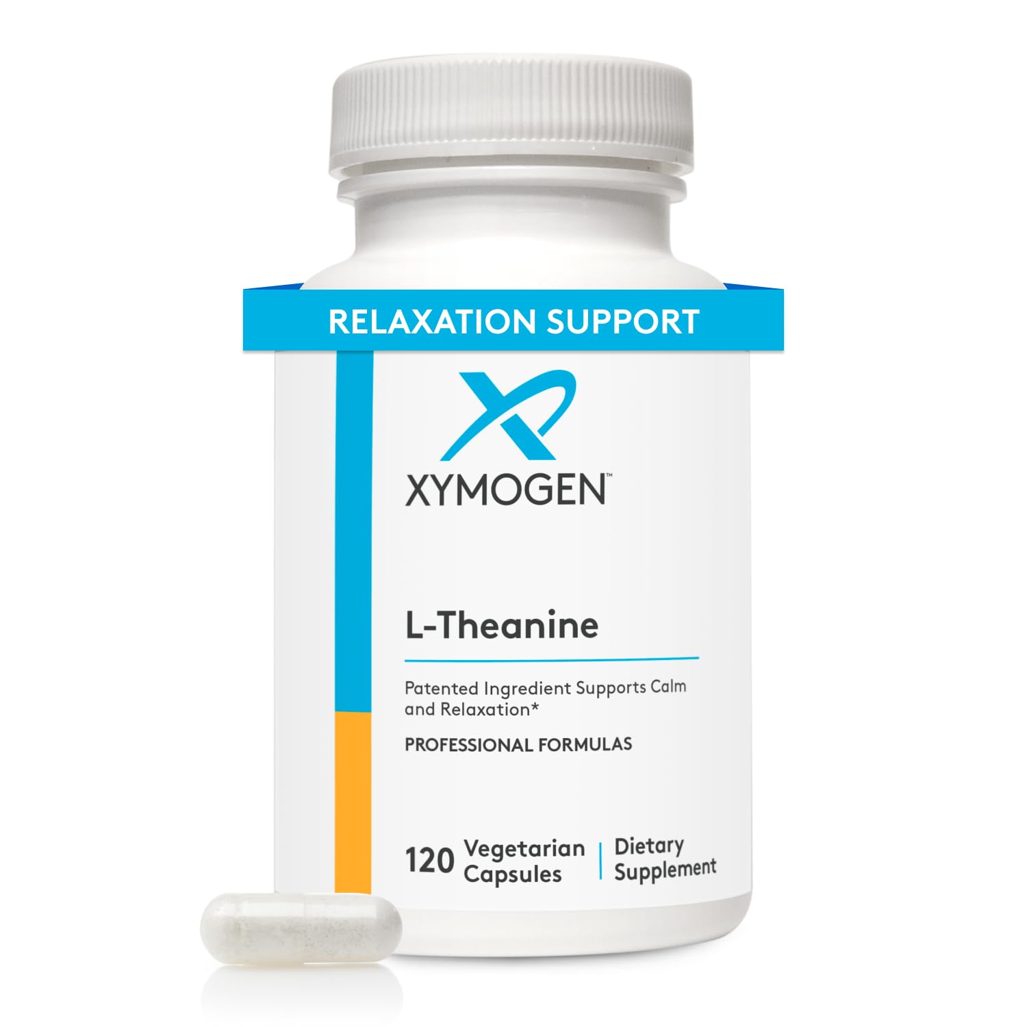XYMOGEN L-Theanine bottle showing Suntheanine 400 mg per serving