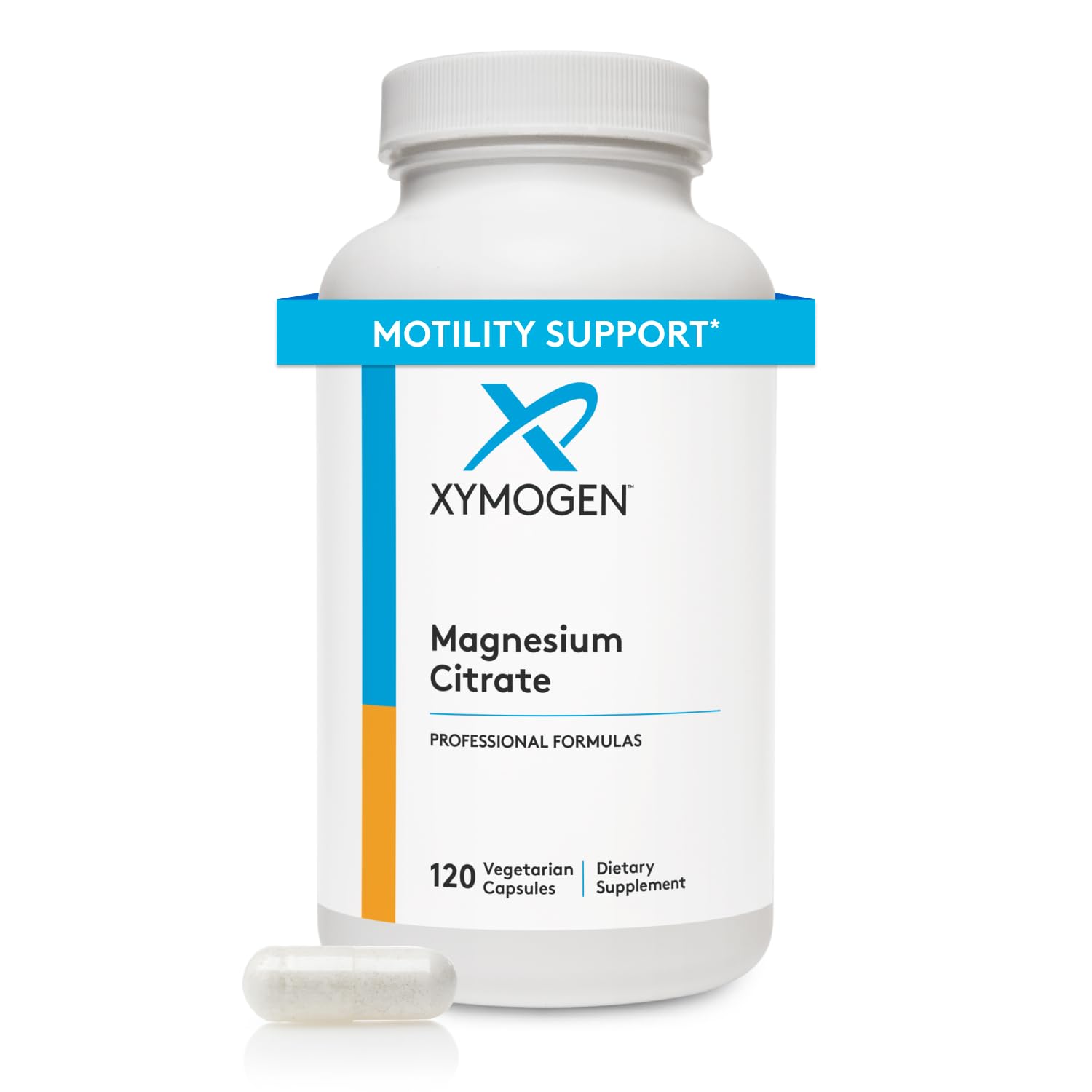 Front view of XYMOGEN Magnesium Citrate Capsules bottle