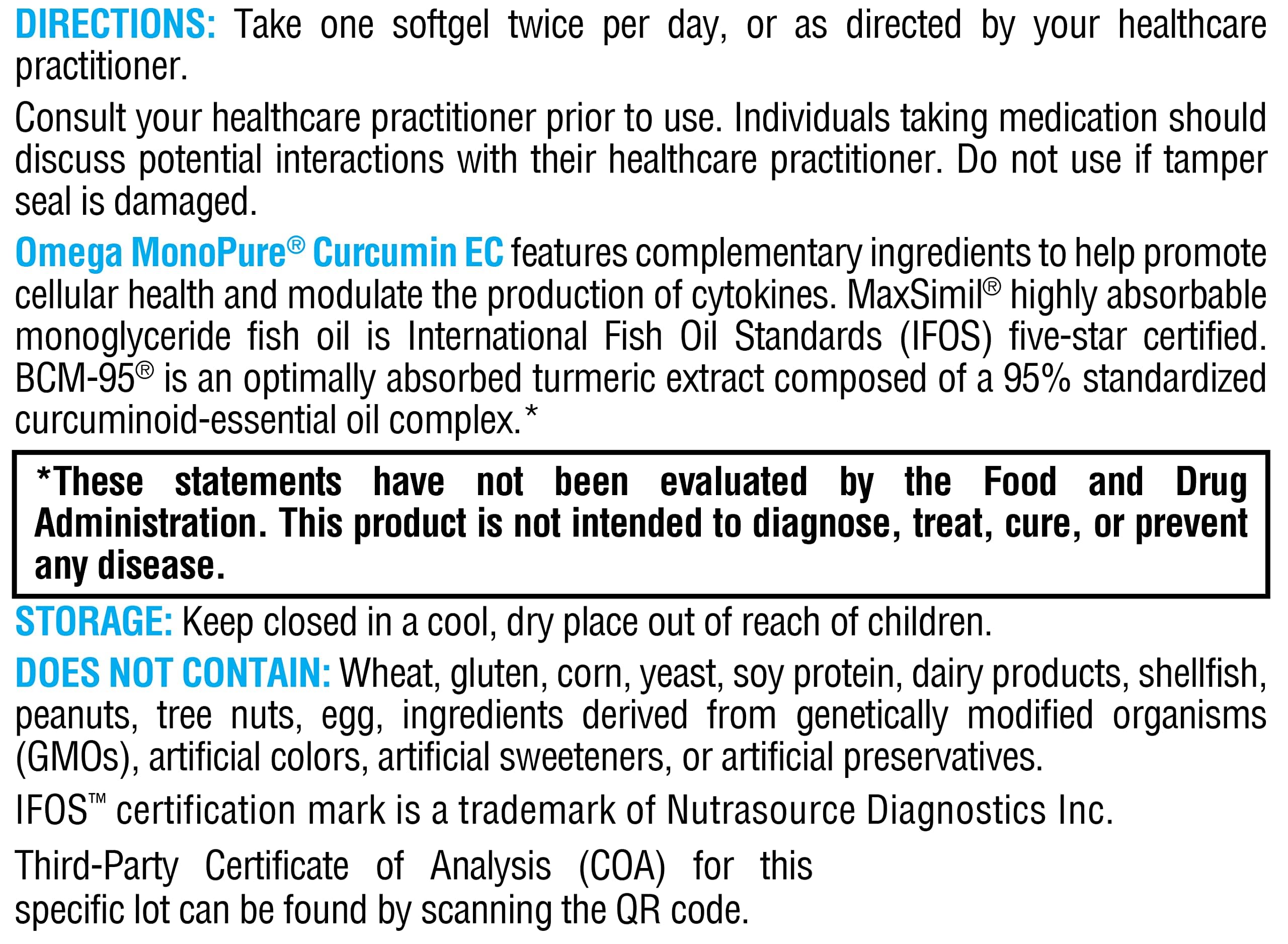 List of ingredients and allergen-free labeling