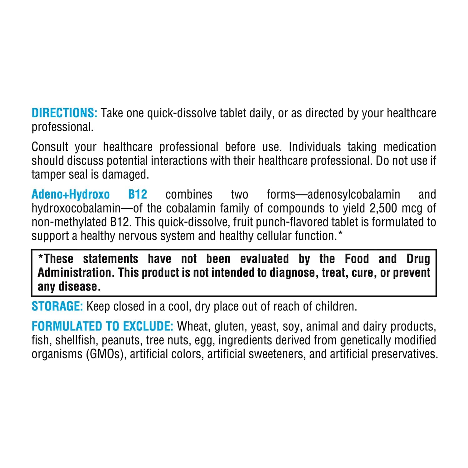 Close-up of quick-dissolve B12 tablet