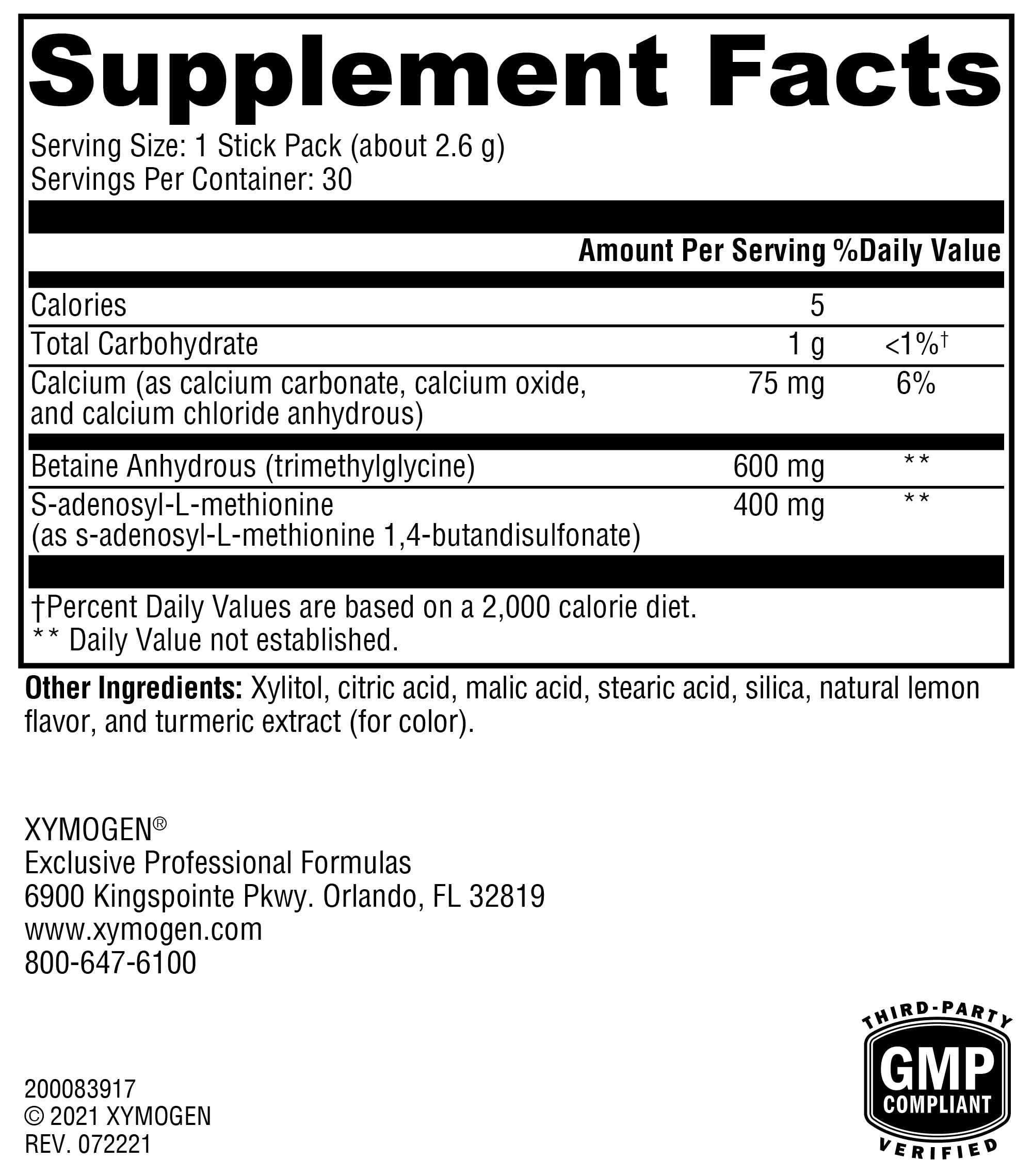 Gluten-free claim on XYMOGEN SAM-e & TMG packaging