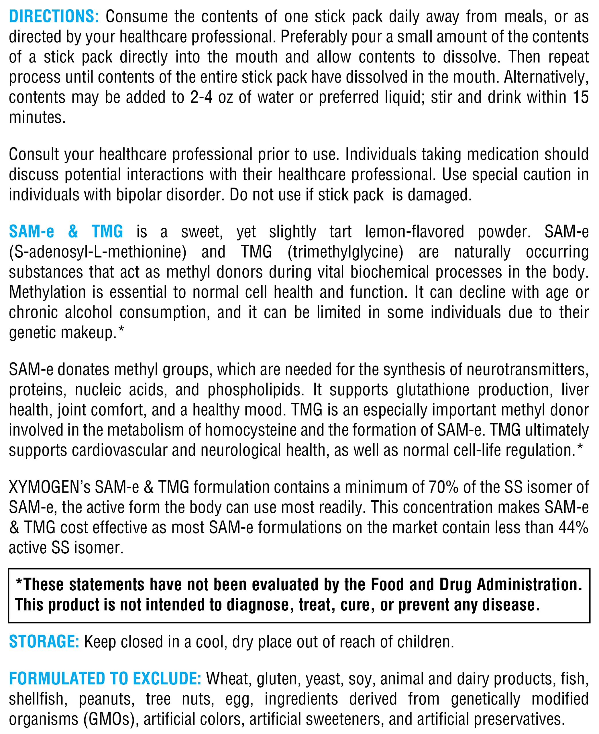 Ingredients overview for XYMOGEN SAM-e & TMG supplement