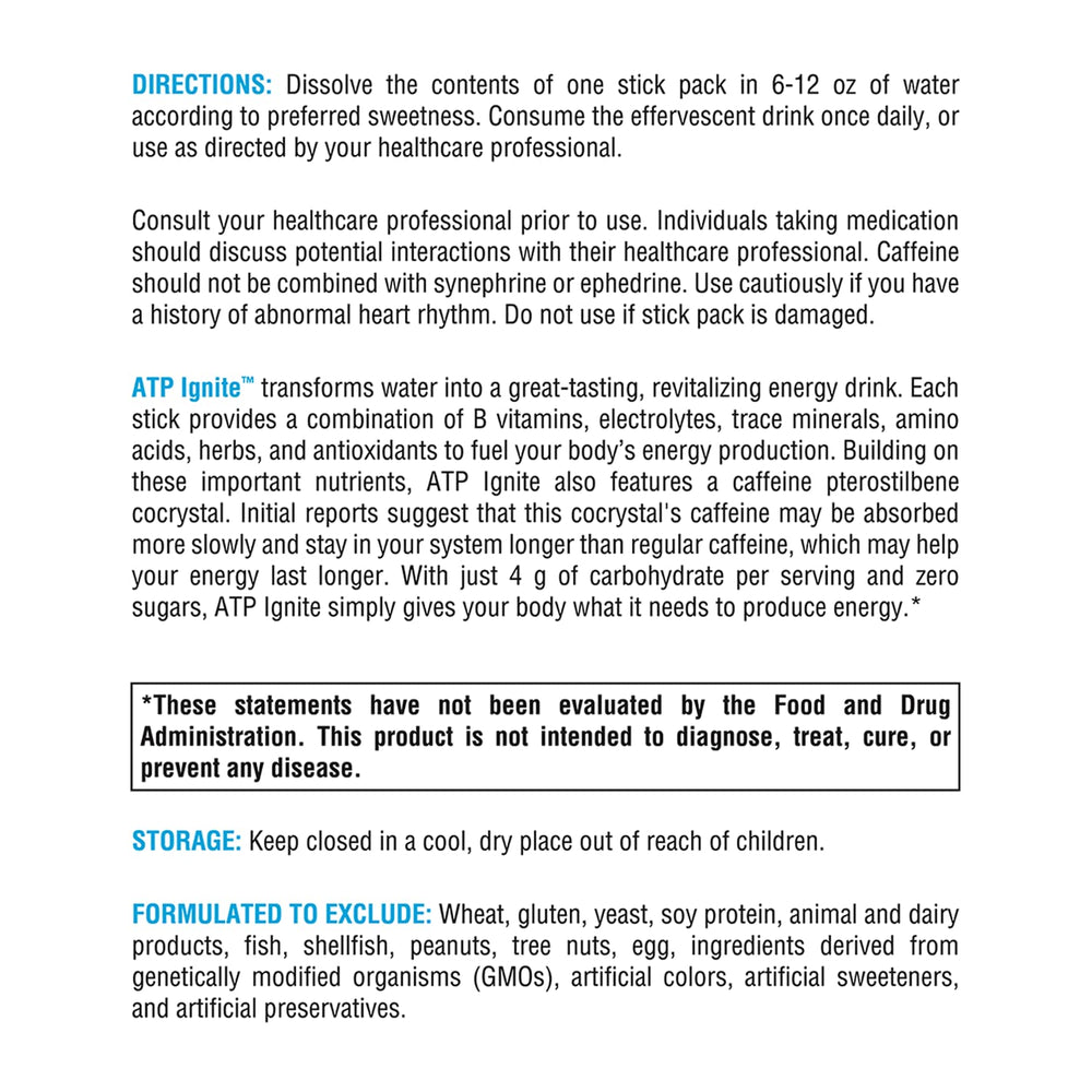 Icons highlighting electrolytes, antioxidants, and amino acids in ATP Ignite