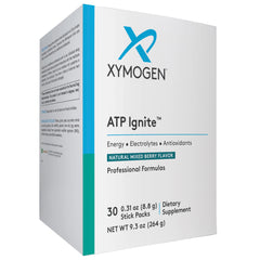 XYMOGEN ATP Ignite packaging showcases convenient 30-stick packs for on-the-go energy.