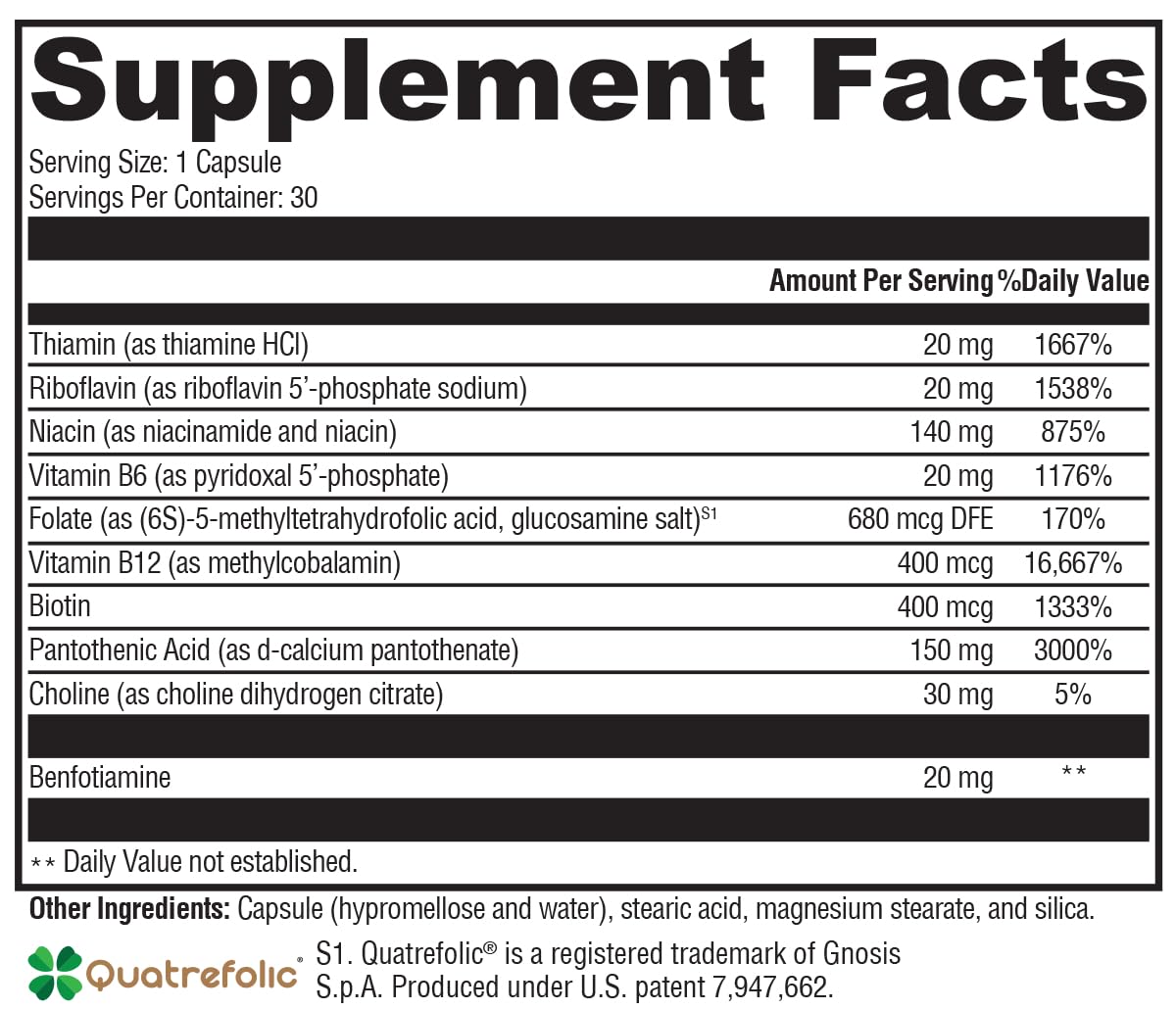 Quatrefolic folate emphasis on B Activ label