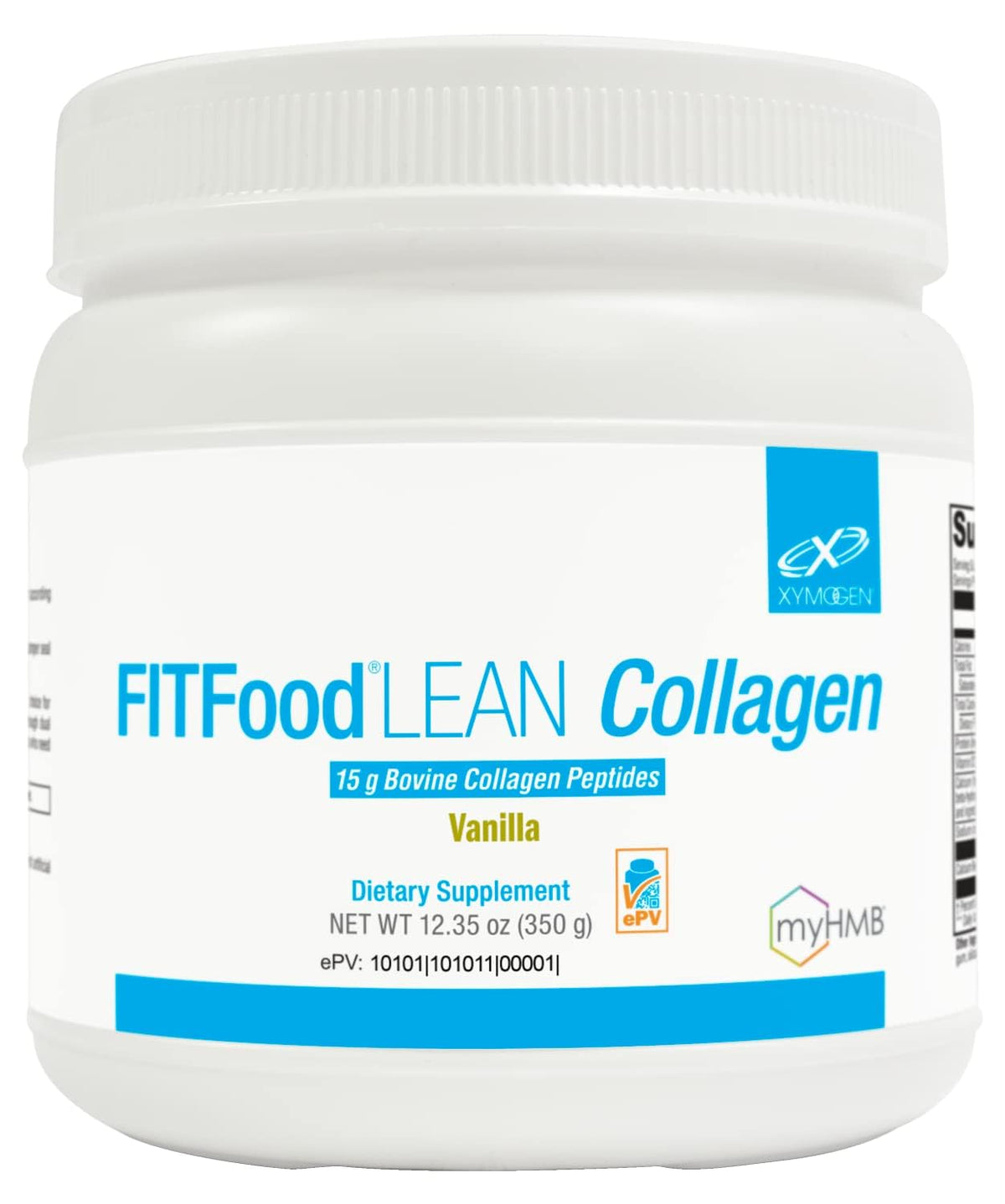 Front view of XYMOGEN FIT Food Collagen Vanilla 12.35 oz bottle