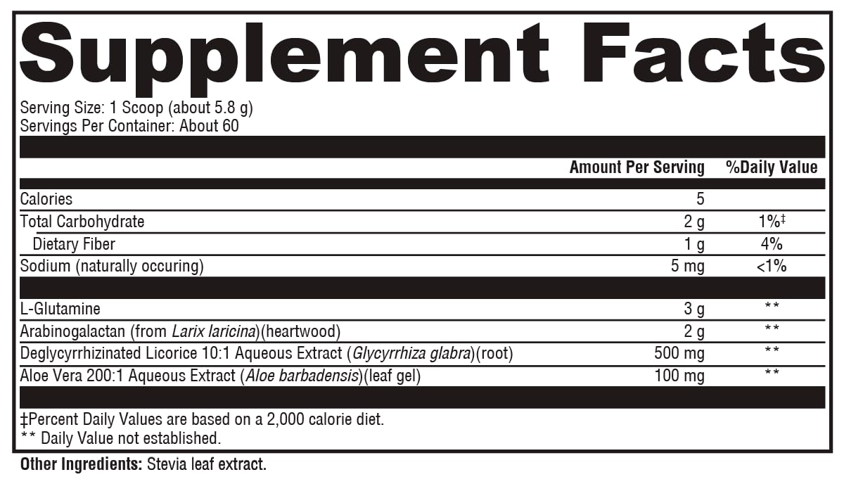 Ingredient list highlighting gluten- and dairy-free formulation